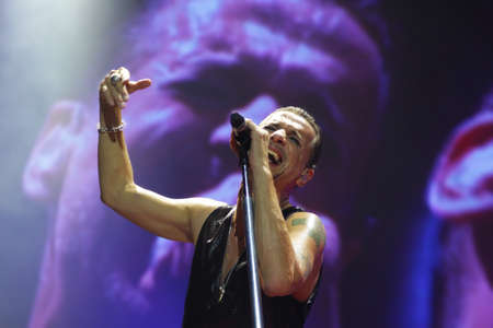 MINSK, BELARUS - FEBRUARY 28  Andrew Fletcher, Dave Gahan and Martin Gore from Depeche Mode in concert at the Minsk Arena on Friday, February 28, 2014 in Minsk, Belarusのeditorial素材