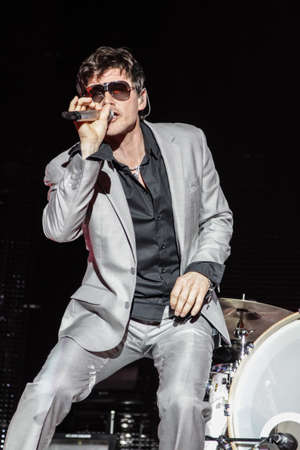 MINSK, BELARUS NOVEMBER 6, 2010   A-ha  band  Morten Harket, Paul Waaktaar-Savoy, Magne Furuholmen  performs during the live concert in Minsk on November 6, 2010のeditorial素材