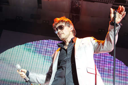 MINSK, BELARUS NOVEMBER 6, 2010   A-ha  band  Morten Harket, Paul Waaktaar-Savoy, Magne Furuholmen  performs during the live concert in Minsk on November 6, 2010のeditorial素材