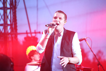 MINSK, BELARUS - JULY 03: John Newman performs at \'Most festival\' on July 3, 2014 in Milnsk,...