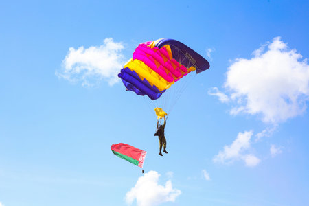 Vitebsk, Belarus - August 2, 2015: paratrooper during the celebration of the Paratroopers VDV Day on August 2, 2015 in Vitebskのeditorial素材