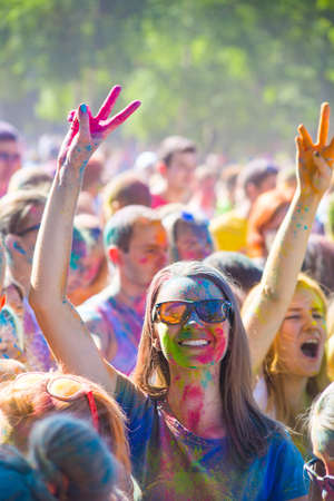 Vitebsk, Belarus - July 4, 2015: Happy girl at the Holi color festivalのeditorial素材