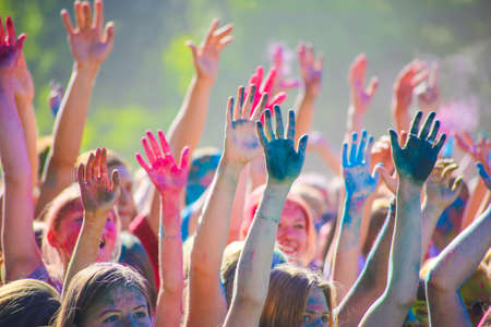 Vitebsk, Belarus - July 4, 2015: Throwing color at the Holi color festivalのeditorial素材