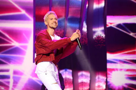 VITEBSK, BELARUS - JULY 17: Latvian pop singer Markus Riva performs during the 25th Slavyansky Bazar...