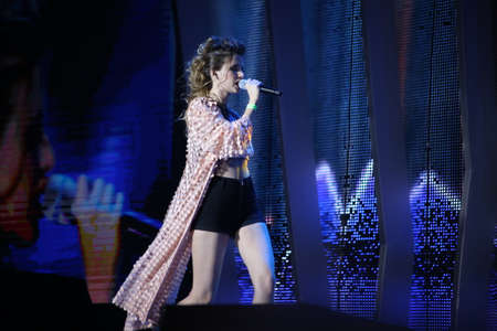 VITEBSK, BELARUS - JULY 17: Russian singer Elvira T (Elvira Tugusheva) performs during the 25th Slavyansky Bazar Festival on July 17, 2016 in Vitebsk, Belarusのeditorial素材