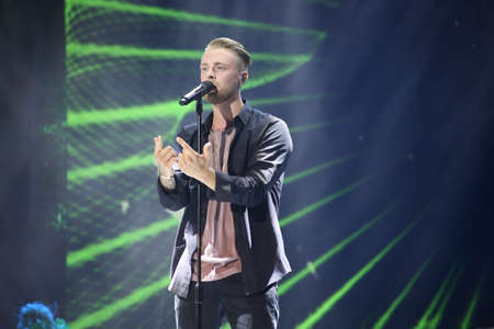 VITEBSK, BELARUS - JULY 17: Russian pop singer Egor Kreed performs during the 25th Slavyansky Bazar Festival on July 17, 2016 in Vitebsk, Belarusのeditorial素材