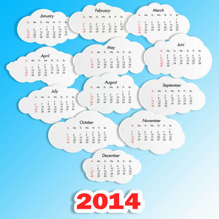 2014 calendar with clouds and blue skyの写真素材