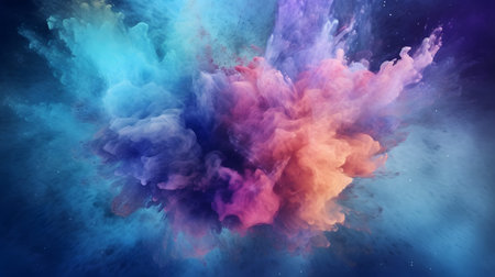 Explosion of blue, aqua and violet dust in center canvas