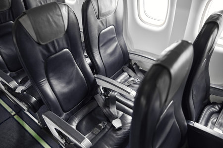 Passanger seats in salon of passenger airplane jet