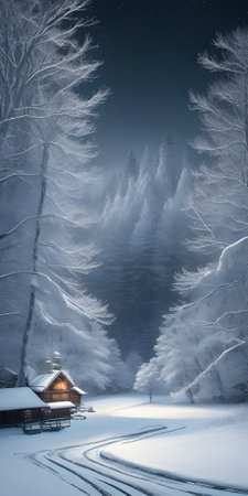 Winter wonderland in the forest. Winter landscape with snow covered trees.の素材