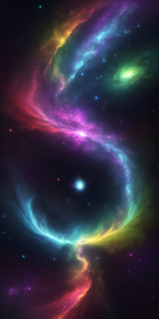 Colored nebula and open cluster of stars in the universe.の素材