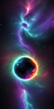 Abstract space background with nebula and planet.の素材
