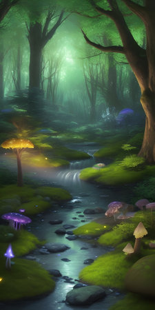 Fantasy landscape with a river in the forestの素材