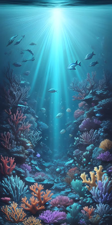 Underwater scene with coral reef and fishes.の素材