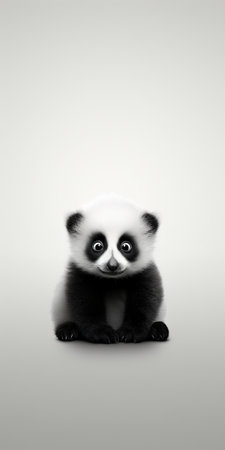 Panda bear sitting on a white background. Black and white Phone wallpaper.の素材