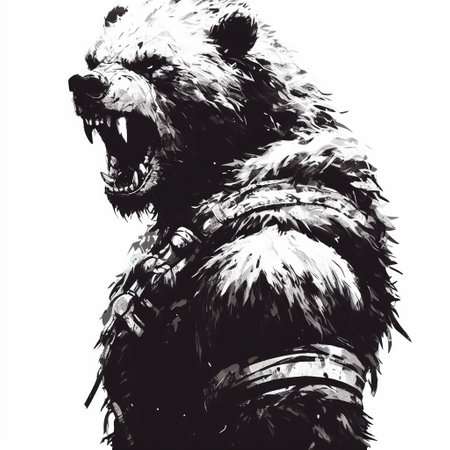 Black and white illustration of the head of a bear on a white backgroundの素材
