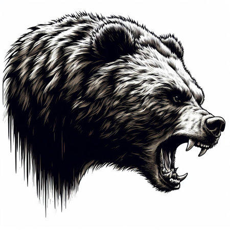 Wild bear head. Black and white vector illustration for your design.の素材