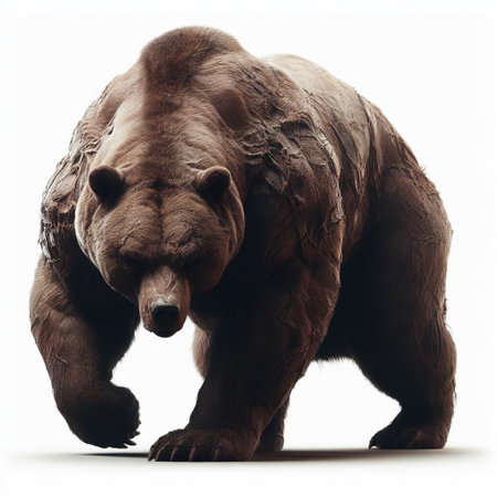 Big brown bear isolated on a white background. 3d rendering.の素材