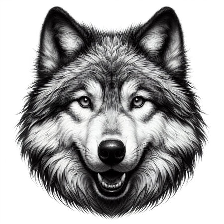 Wolf head portrait for t-shirt design or tattoo. Vector illustration.の素材