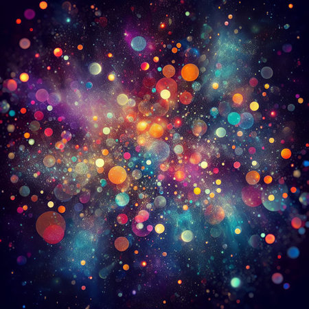 Abstract colorful background with bokeh defocused lights and stars.の素材