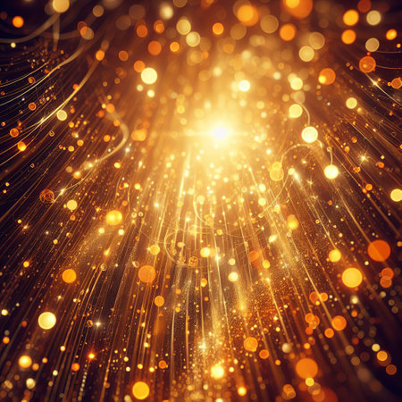 Golden abstract background with bokeh defocused lights and starsの素材