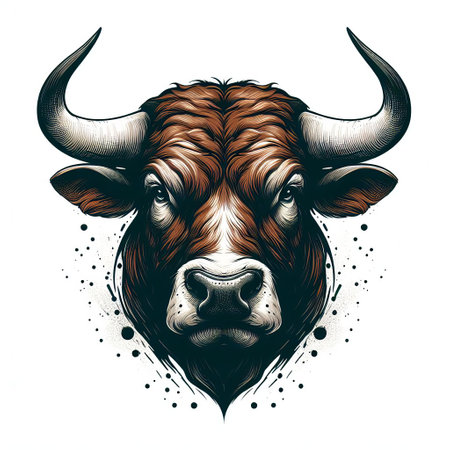 Bull head vector illustration. T-shirt print design. Vintage style.の素材