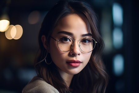 Portrait of a beautiful young asian woman in eyeglassesの素材