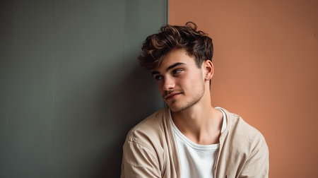 Portrait of a handsome young man in a white t-shirtの素材