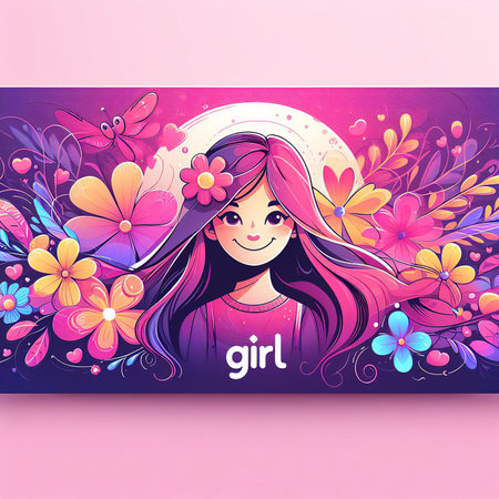 Vector illustration of a girl with flowers and place for your text.の素材
