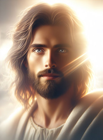 Portrait of a Jesus Christ with long hairの素材