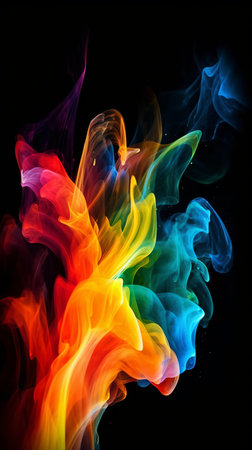 Colorful smoke isolated on black background. Abstract background for design.の素材