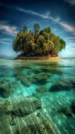 Beautiful seascape with small island in the sea. Beautiful nature wallpaperの素材