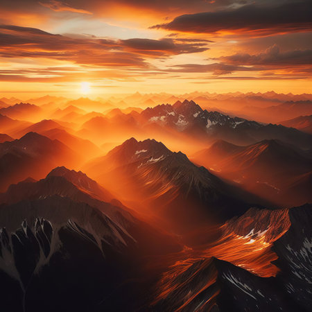 Beautiful sunset over mountains. Beautiful nature background.の素材