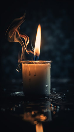 Burning candle on a dark background. Shallow depth of field. Candle wallpaper.の素材