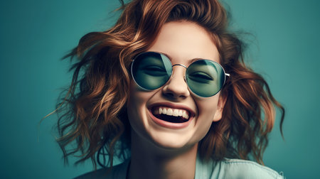 Portrait of a happy young woman in sunglasses. Beauty, fashion.の素材