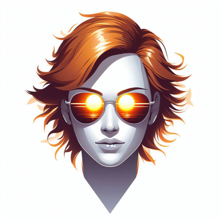 Portrait of a beautiful girl with red hair and sunglasses. Vector illustration.の素材