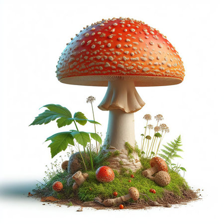 Amanita muscaria isolated on white background. 3d illustrationの素材