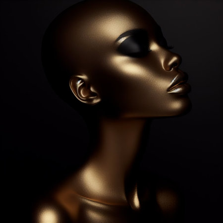 Golden woman on a black backgroundの素材