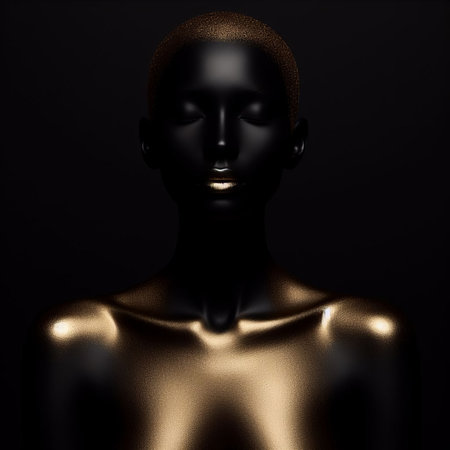 Beautiful woman with golden skin on black backgroundの素材