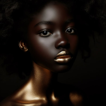 Portrait of a beautiful african american woman with golden skinの素材