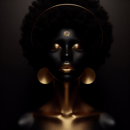 Woman with afro hairstyle and gold earrings.の素材