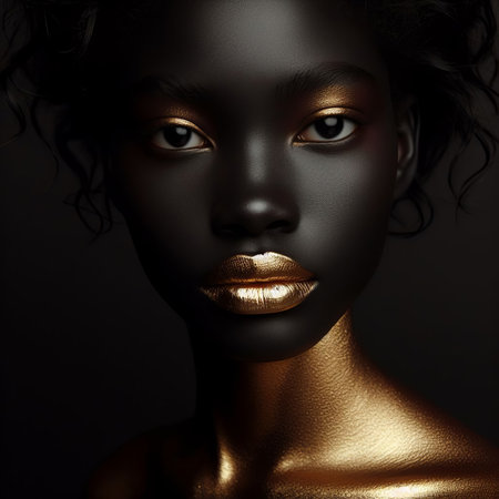 Beautiful african american woman with golden make-up.の素材