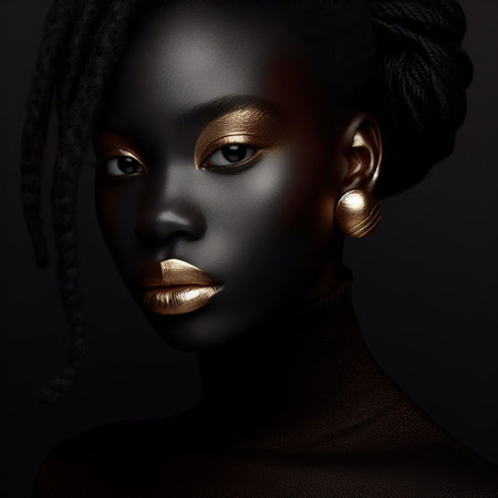 Beautiful african woman with afro hairstyle on dark backgroundの素材