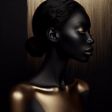 Beautiful black woman with golden make-up.の素材