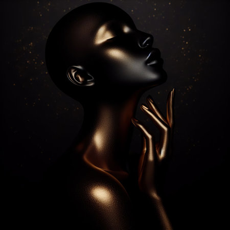Beautiful black woman with golden bodyart.の素材