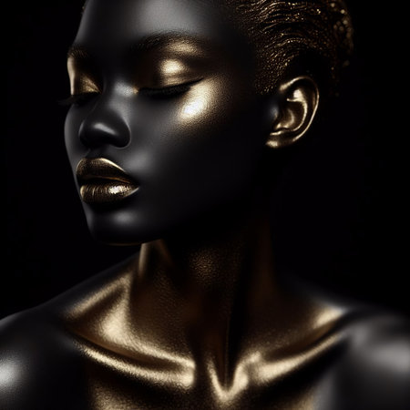 Beautiful black woman with golden skin.の素材