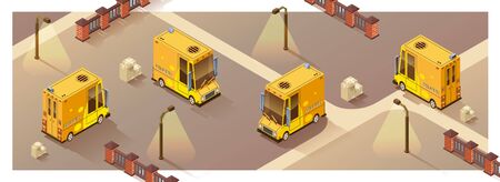 Delivery van isometric. Four projections of a car delivery in isometry. Isolated Vector.のイラスト素材