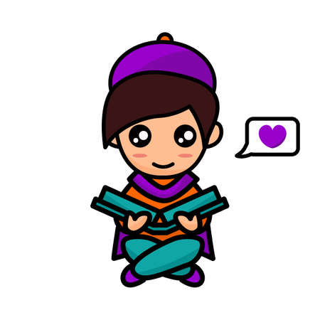 A boy is reading the holy book al qur'anのイラスト素材
