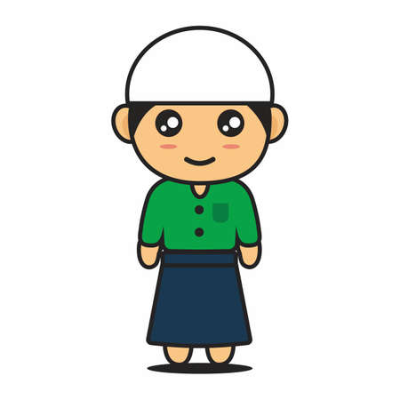 Vector illustration of Islamic boy wearing white hatのイラスト素材