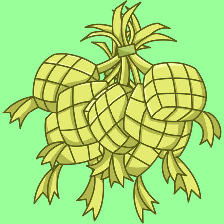 Illustration of pineapples on a green background in cartoon styleのイラスト素材